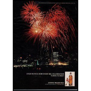 1977 Johnnie Walker Red Label Scotch Vintage Print Ad Fireworks NYC Wall Art
